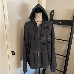 Disney Jack Skeleton Gray Bat Design Zip Up Hoodie Sweatshirt
